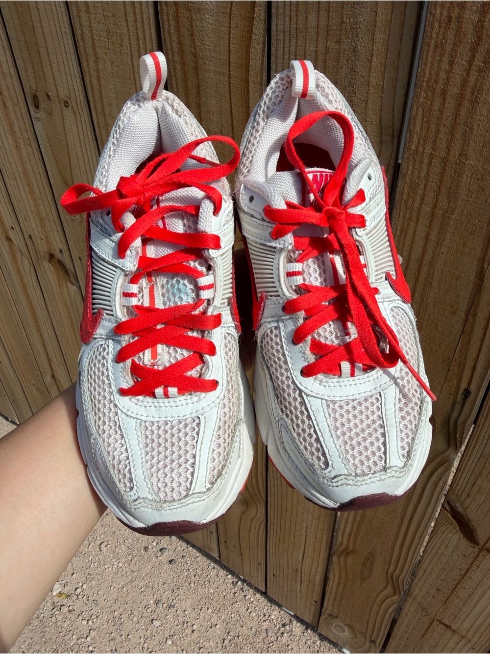 Nike Kids White and Red Lace-Up Sneakers